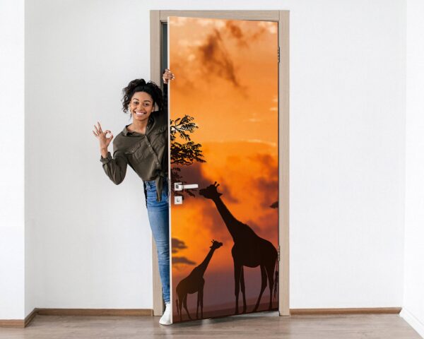 Giraffe African Animal Door Sticker Peel & Stick Vinyl Door Wrap Art Décor