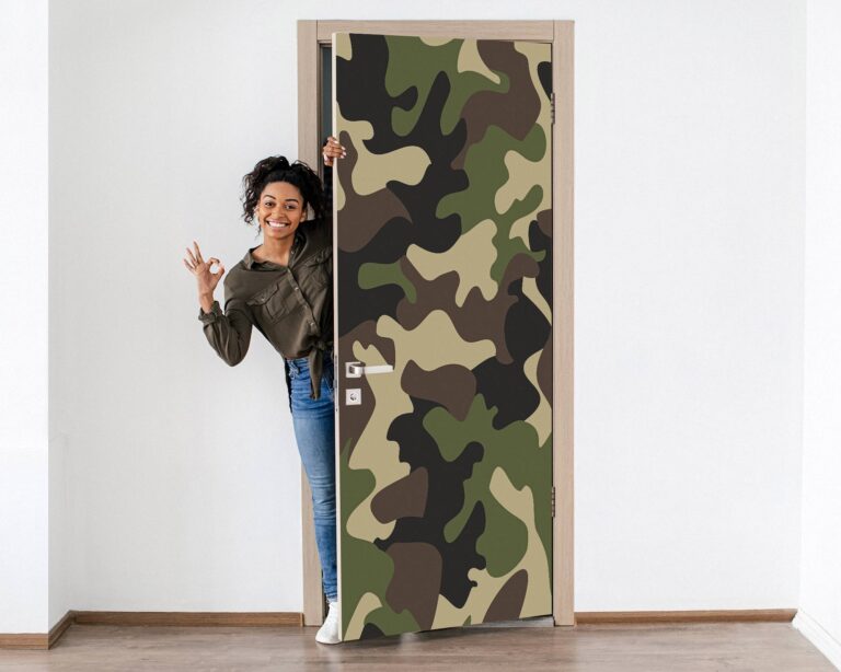 Camo Military Theme Door Sticker Peel & Stick Vinyl Door Wrap Art Décor