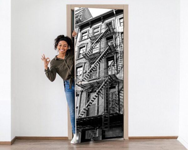 New York Old Building Door Sticker Peel & Stick Vinyl Door Wrap Art Décor