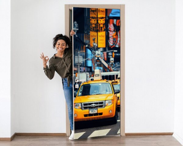 American Yellow Taxis Door Sticker Peel & Stick Vinyl Door Wrap Art Décor