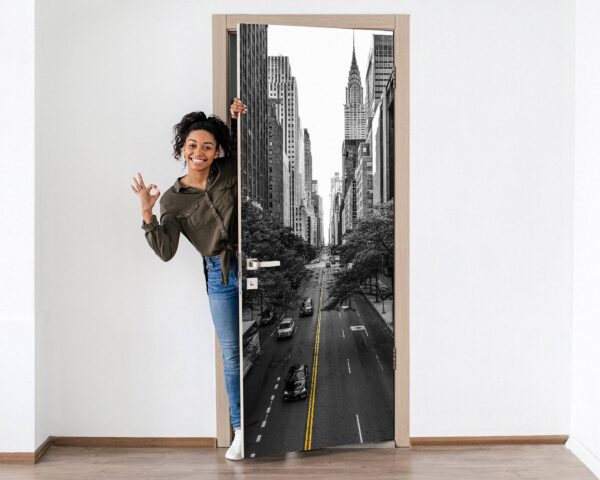 Street View in Manhattan Door Sticker Peel & Stick Vinyl Door Wrap Art Décor