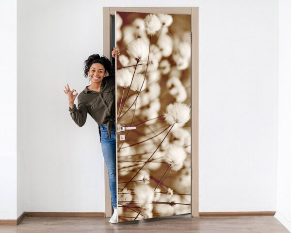 Blooming Cotton Grass Door Sticker Peel & Stick Vinyl Door Wrap Art Décor