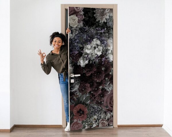 Dark Florals Door Sticker Peel & Stick Vinyl Door Wrap Art Décor