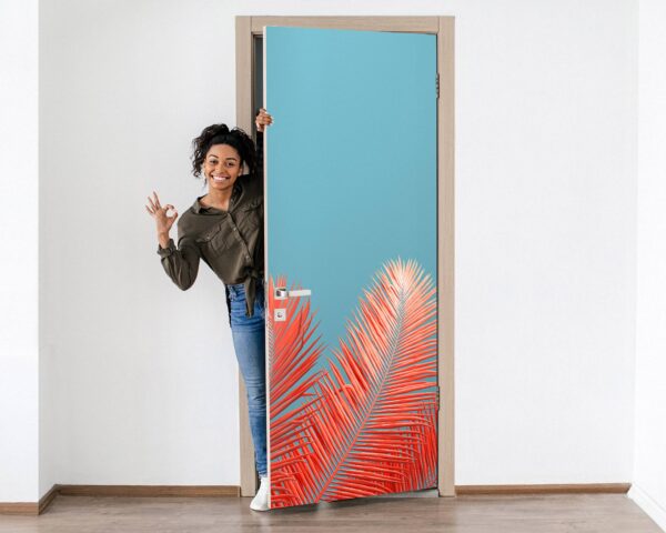 Coral Palm Door Sticker Peel & Stick Vinyl Door Wrap Art Décor