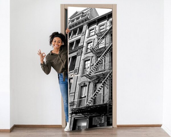 Old Building Door Sticker Peel & Stick Vinyl Door Wrap Art Décor