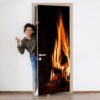 Longfire in Fireplace Door Sticker Peel & Stick Vinyl Door Wrap Art Décor