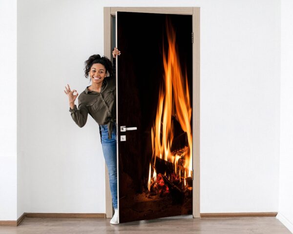 Longfire in Fireplace Door Sticker Peel & Stick Vinyl Door Wrap Art Décor