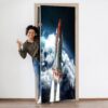 Space Shuttle in Galaxy Door Sticker Peel & Stick Vinyl Door Wrap Art Décor