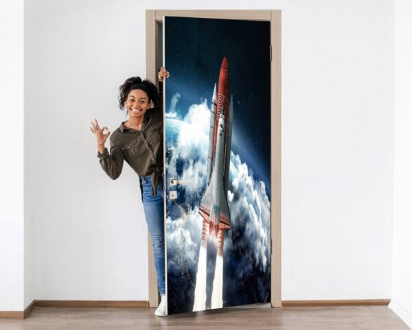 Space Shuttle in Galaxy Door Sticker Peel & Stick Vinyl Door Wrap Art Décor