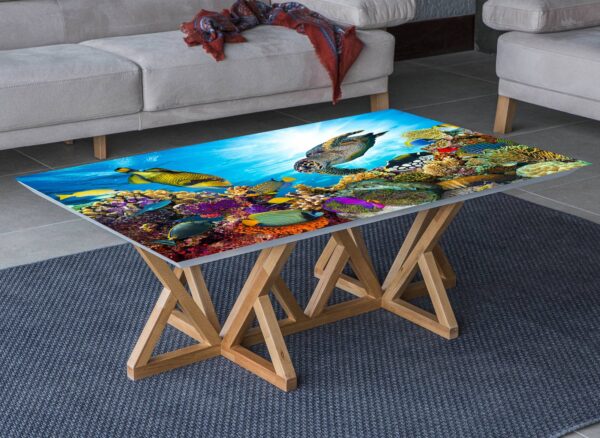 Ocean Turtle Fish Table Wrap Sticker Laminated Vinyl Cover Self-Adhesive for Desk and Tables