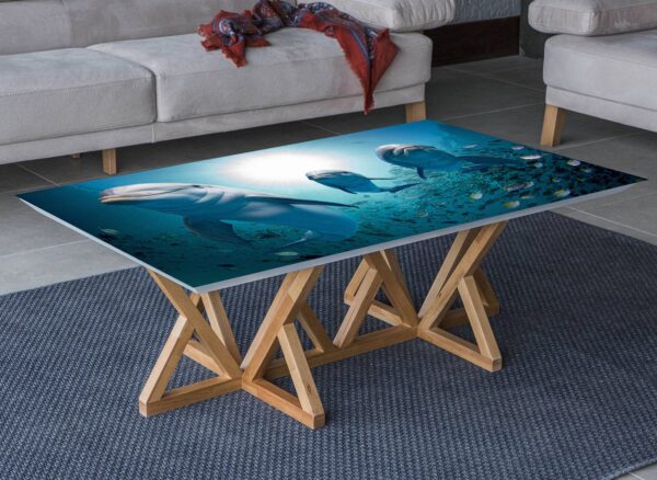 Ocean Dolphins Fish Table Wrap Sticker Laminated Vinyl Cover Self-Adhesive for Desk and Tables