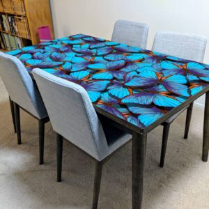 Blue Butterflies Table Wrap Sticker Laminated Vinyl Cover Self-Adhesive for Desk and Tables