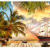 Pirates Palm Beach View Table Wrap Sticker Laminated Vinyl Cover Self-Adhesive for Desk and Tables