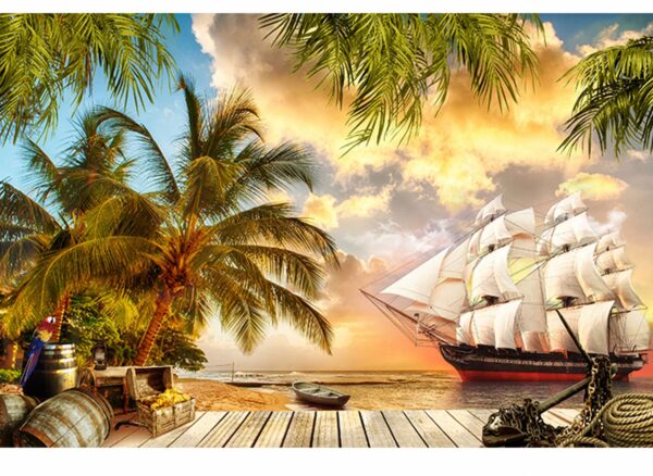 Pirates Palm Beach View Table Wrap Sticker Laminated Vinyl Cover Self-Adhesive for Desk and Tables