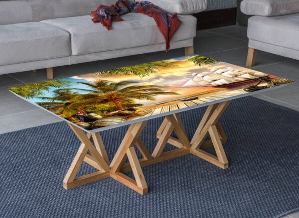 Pirates Palm Beach View Table Wrap Sticker Laminated Vinyl Cover Self-Adhesive for Desk and Tables