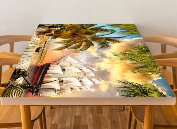 Pirates Palm Beach View Table Wrap Sticker Laminated Vinyl Cover Self-Adhesive for Desk and Tables
