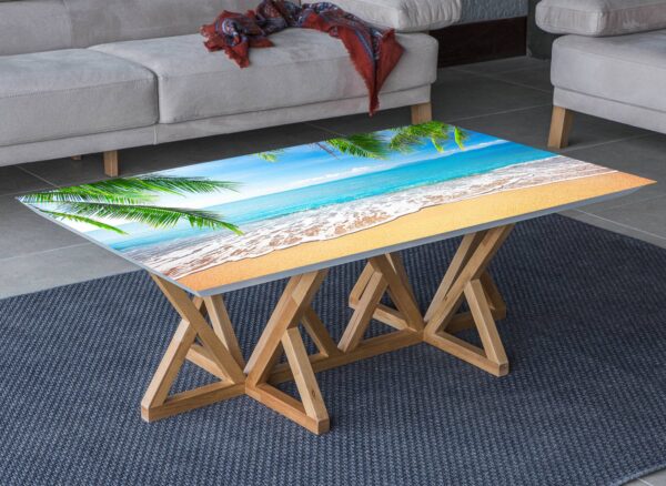 Beach Ocean Summer View Table Wrap Sticker Laminated Vinyl Cover Self-Adhesive for Desk and Tables