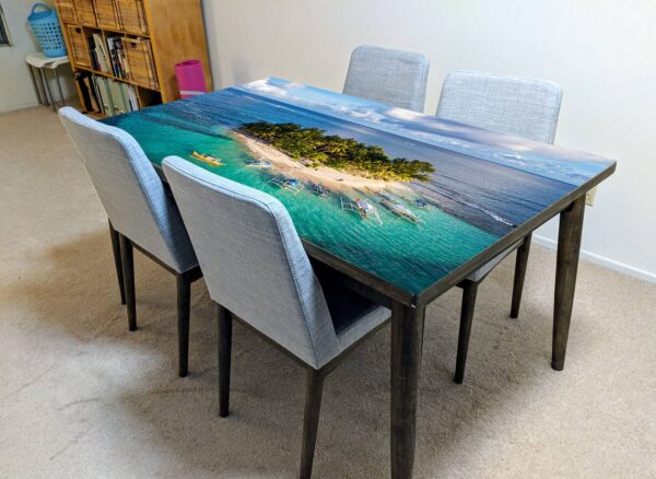 Boat Island Ocean Table Wrap Sticker Laminated Vinyl Cover Self-Adhesive for Desk and Tables