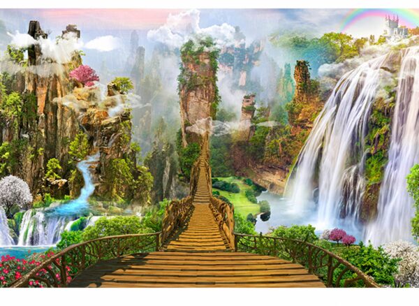 Mountain Bridge Landscape Table Wrap Sticker Laminated Vinyl Cover Self-Adhesive for Desk and Tables