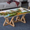 Mountain Bridge Landscape Table Wrap Sticker Laminated Vinyl Cover Self-Adhesive for Desk and Tables