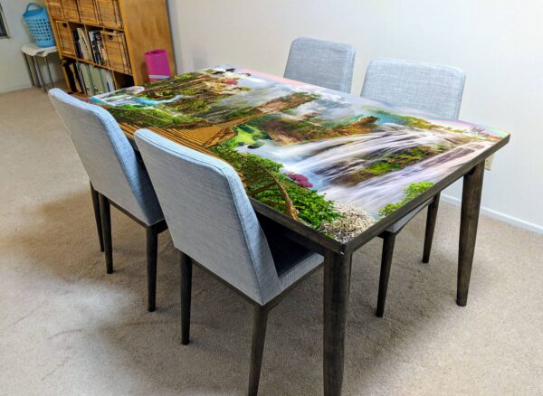 Mountain Bridge Landscape Table Wrap Sticker Laminated Vinyl Cover Self-Adhesive for Desk and Tables