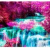 Waterfall Among Pink Trees Table Wrap Sticker Laminated Vinyl Cover Self-Adhesive for Desk and Tables