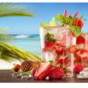 Strawberry Drink Summer Table Wrap Sticker Laminated Vinyl Cover Self-Adhesive for Desk and Tables