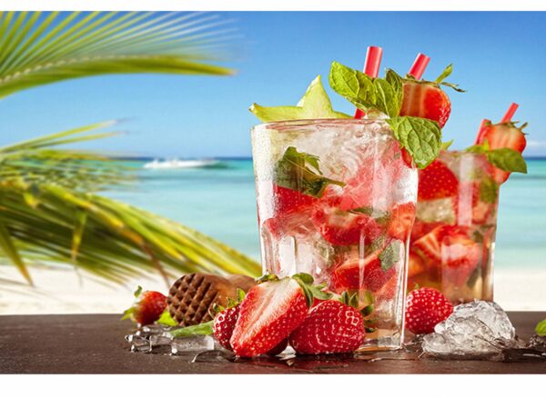 Strawberry Drink Summer Table Wrap Sticker Laminated Vinyl Cover Self-Adhesive for Desk and Tables