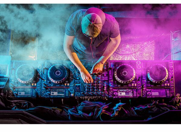 DJ in Front of Console Table Wrap Sticker Laminated Vinyl Cover Self-Adhesive for Desk and Tables