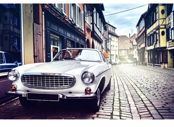 Vintage Car Old Town Table Wrap Sticker Laminated Vinyl Cover Self-Adhesive for Desk and Tables