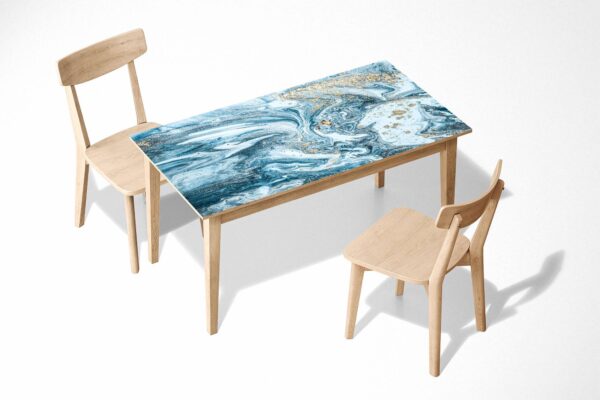 Blue Marble Texture Table Wrap Sticker Laminated Vinyl Cover Self-Adhesive for Desk and Tables