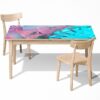 Pink and Blue Monstera Table Wrap Sticker Laminated Vinyl Cover Self-Adhesive for Desk and Tables