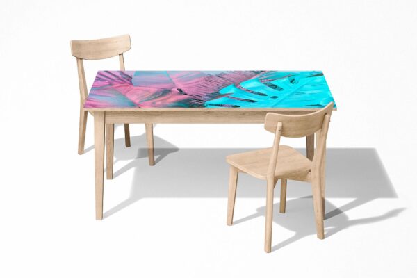 Pink and Blue Monstera Table Wrap Sticker Laminated Vinyl Cover Self-Adhesive for Desk and Tables