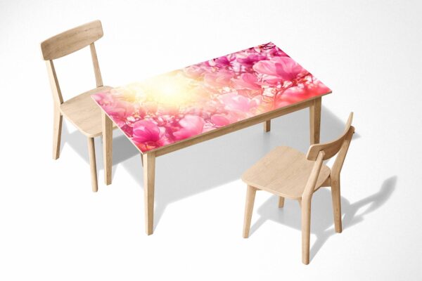 Pink Flowers Background Table Wrap Sticker Laminated Vinyl Cover Self-Adhesive for Desk and Tables