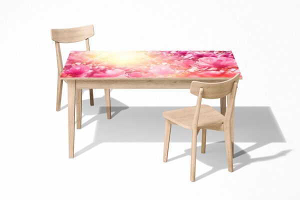 Pink Flowers Background Table Wrap Sticker Laminated Vinyl Cover Self-Adhesive for Desk and Tables