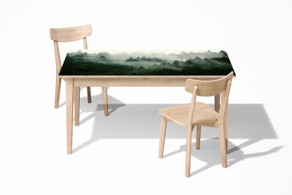 Forest in the Fog Table Wrap Sticker Laminated Vinyl Cover Self-Adhesive for Desk and Tables