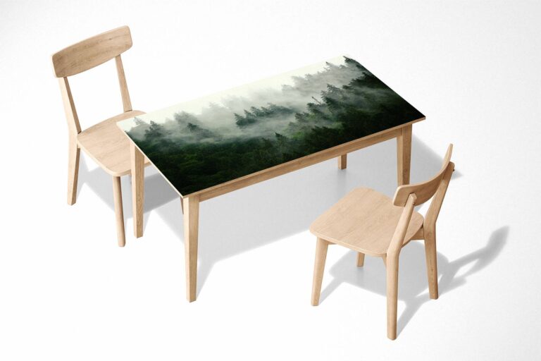 Forest in the Fog Table Wrap Sticker Laminated Vinyl Cover Self-Adhesive for Desk and Tables