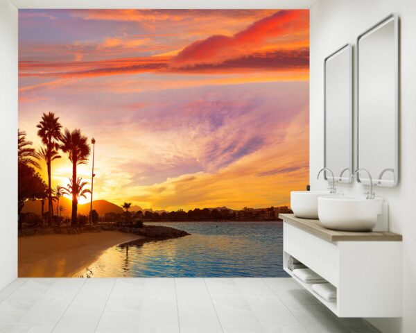 Sunset on the Beach View Wallpaper Photo Wall Mural Wall UV Print Decal Wall Art Décor