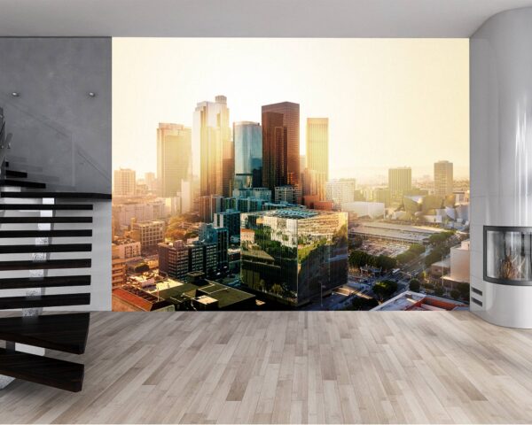 Self-adhesive wall mural featuring Downtown LA during golden hour