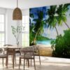 Amazing Green Palmas & Beach View Wallpaper Photo Wall Mural Wall UV Print Decal Wall Art Décor