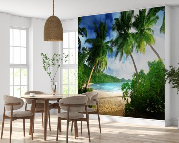 Amazing Green Palmas & Beach View Wallpaper Photo Wall Mural Wall UV Print Decal Wall Art Décor