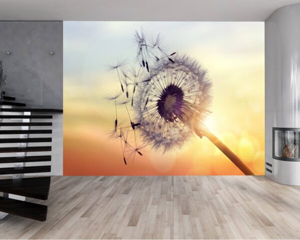 Large dandelion design on office wallpaper.