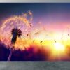 Sunset dandelion design on home wallpaper.