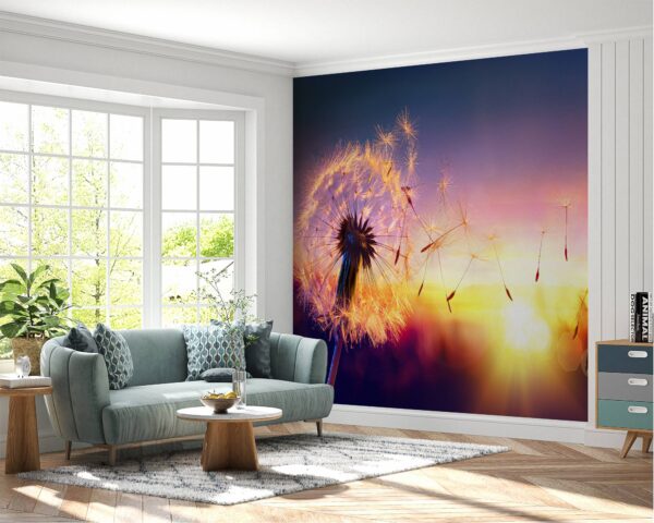 Waterproof home wallpaper with sunset dandelion patterns.