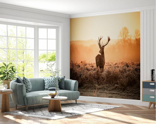 Office wall adorned with deer mural art