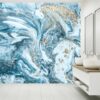 Blue & Gold Marble Effect Wallpaper Photo Wall Mural Wall UV Print Decal Wall Art Décor