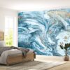 Blue & Gold Marble Effect Wallpaper Photo Wall Mural Wall UV Print Decal Wall Art Décor