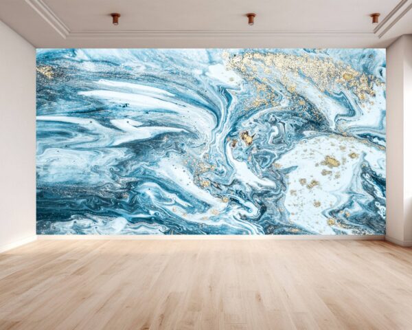 Blue & Gold Marble Effect Wallpaper Photo Wall Mural Wall UV Print Decal Wall Art Décor