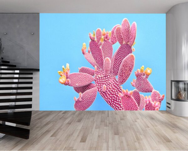 Rolled-up waterproof pink cactus bedroom wallpaper.