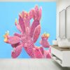 Pink Cactus on Blue Theme Wallpaper Photo Wall Mural Wall UV Print Decal Wall Art Décor